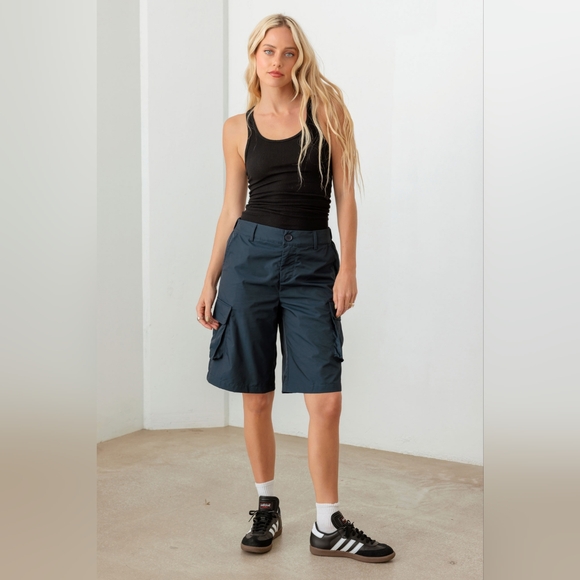 Tasha Apparel Navy Cargo Bermuda Shorts - Picture 8 of 12